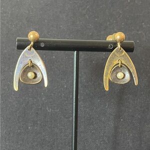 Hogan Bolas earrings brass modernist artisan vintage screw back dangle 1”+
